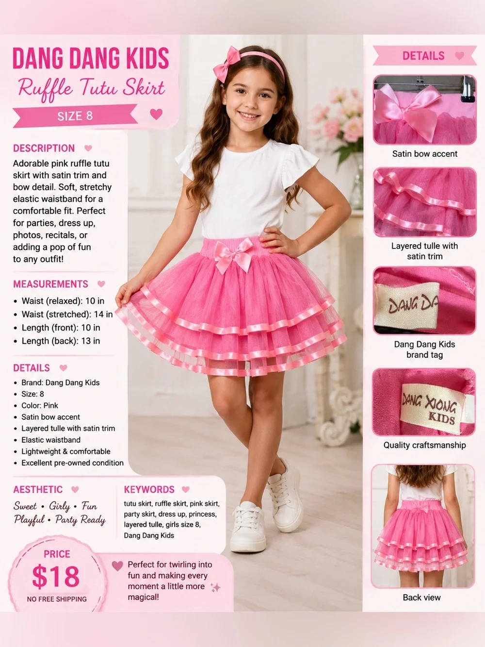 Girls Pink Layered Tulle Dance Skirt with Satin Bow